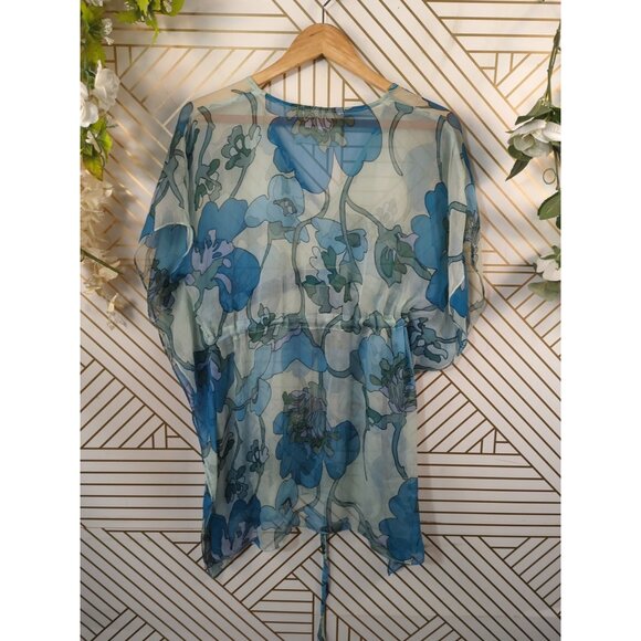 Anthropologie VACATION Edition Staci Woo Top Women's Blue Silk Frilly Tie OS - Picture 6 of 6